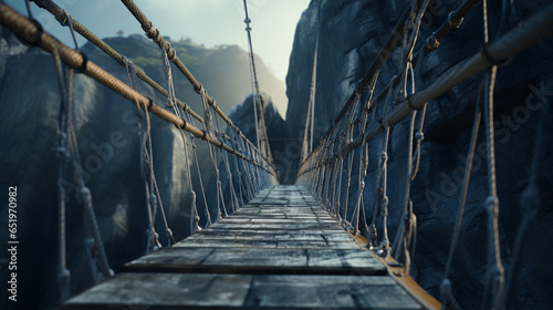 suspension bridge road between high cliffs, with generative ai photo