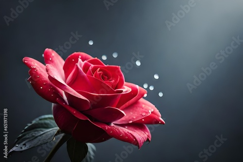 red rose with water drops closeup