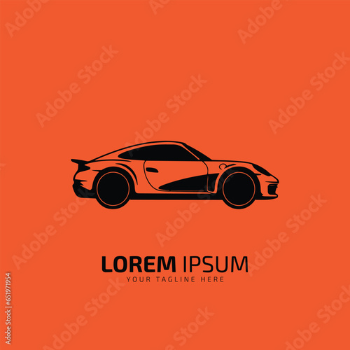 Auto style car logo design with concept sports vehicle icon silhouette on orange background. Vector illustration.