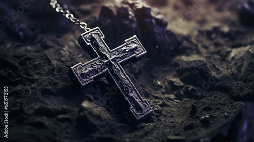 Ash Wednesday Symbol: Cross Crafted from Ashes on Religious Holiday. photo
