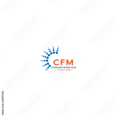 CFM letter logo design in 3 style. CFM polygon, circle, triangle, hexagon, flat and simple style with black and white color variation letter logo set in one artboard CFM logo, CFM.