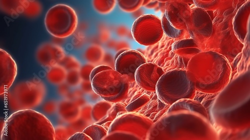 Red blood cells in vein, circulating in the blood vessels, Generative ai