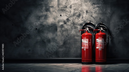 Industrial Safety First: Fire Extinguisher System on Wall Background photo