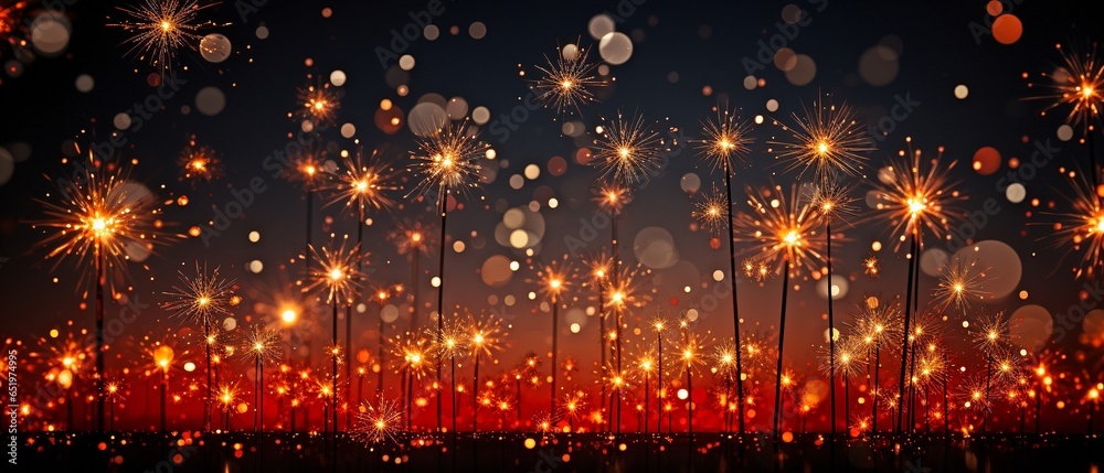 amazing, solitary, holiday fireworks on a night. - obrazy, fototapety, plakaty 