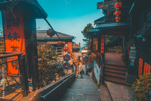 Jiufen, Taiwan - April,7 2019 : A Mei Tea House, a famous tourist attraction from a well-known animation, is located on Jiufen Old Street in Taiwan. photo