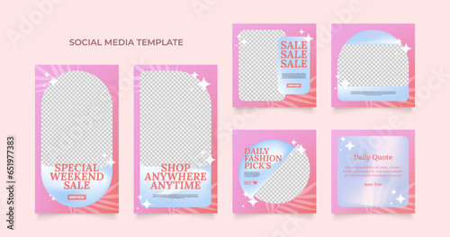 social media template banner blog fashion sale promotion. fully editable instagram and facebook square post frame puzzle organic sale poster. gradient red pink vector background