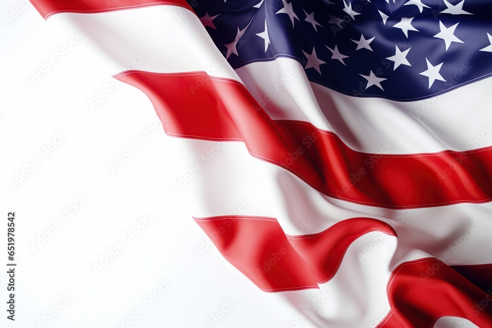 United States flag waving on white background, copy space United States flag waving on white background, copy space