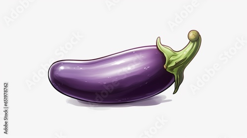 cartoon eggplant vegetable by kee keon zhi on a white.Generative AI photo