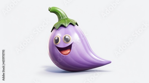 cartoon eggplant vegetable by kee keon zhi on a white.Generative AI photo