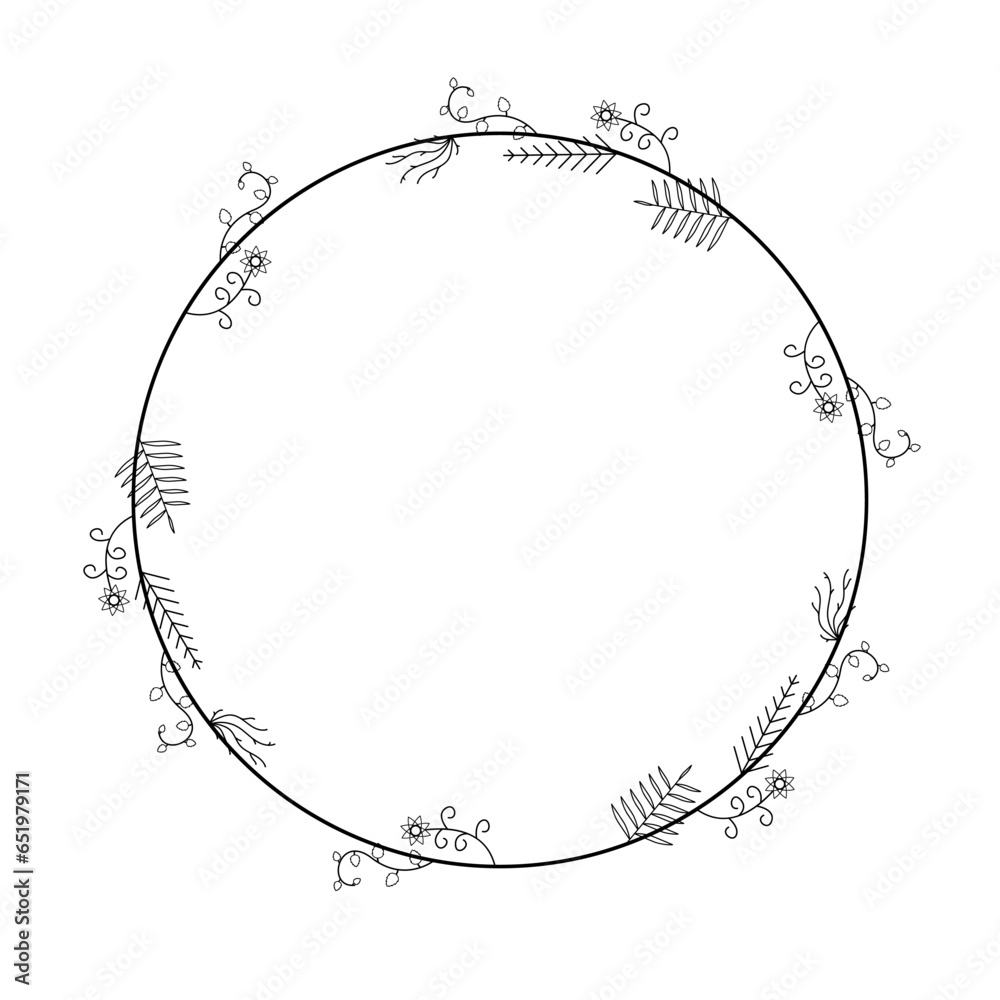Abstract Black Simple Line Round Circle With Leaf Leaves Frame Flowers Doodle Outline Element Vector Design Style Sketch Isolated Illustration For Wedding And Banner Abstract Black Simple Line Round Circle With Leaf Leaves Frame Flowers Doodle Outline Element Vector Design Style Sketch Isolated Illustration For Wedding And Banner