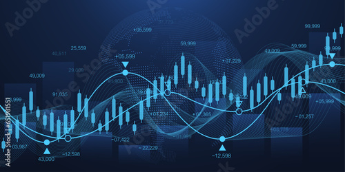 World business graph or stock market chart or forex trading graph in graphic concept. Financial investment or business economic trend candlestick graph. Business idea and technology innovation design