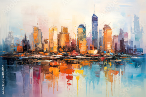 Colorful city skyline illustration artwork