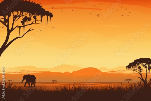 Majestic Elephant african savanna. Trunk animal nature. Generate Ai © juliars