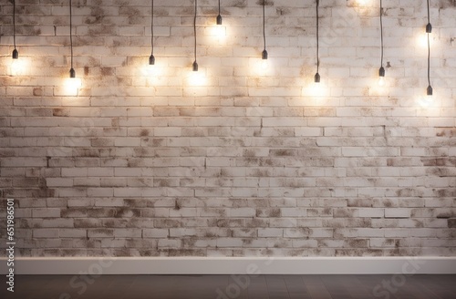 Minimalist white brick wall adorned with shimmering Christmas lights  perfect for background.