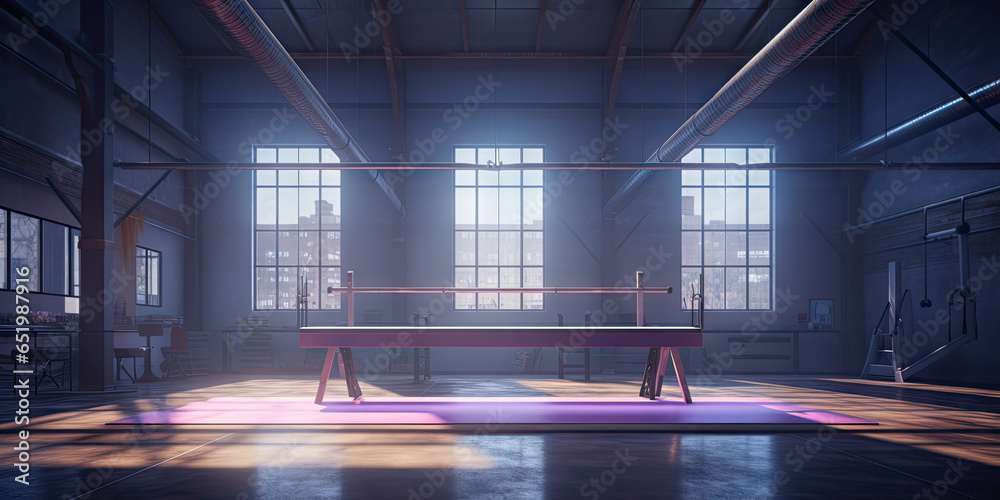 Fototapeta premium A cinematic and realistic gymnastics balance beam in a gymnastics gym