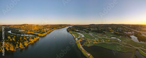Austin Country Club and the Colorado River: 180 Degree Aerial Panorama