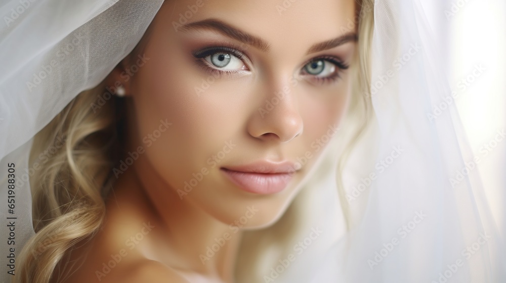 Beautiful bride portrait on photo studio. AI generated image