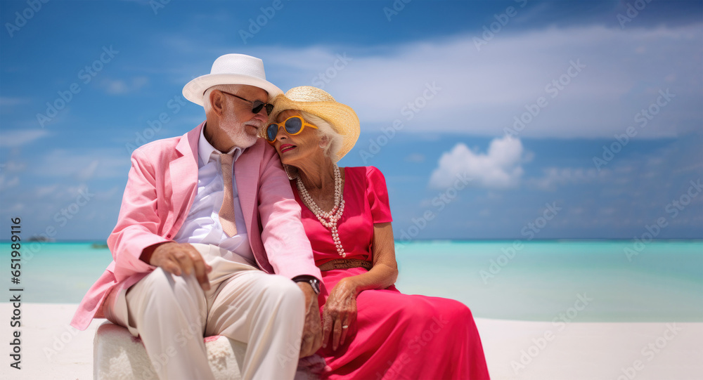 happy retired couple on vacation. seniors old day, travel