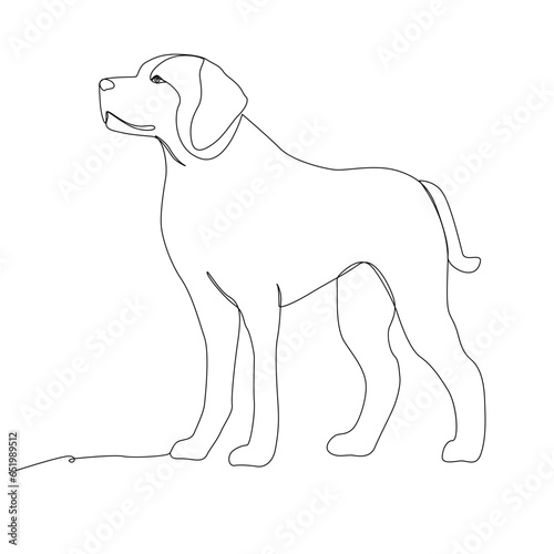 Dog portrait in continuous line art drawing style. Black linear sketch isolated on white background. Vector illustration