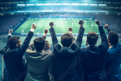 group of people cheering, cheer for a soccer game © fadi