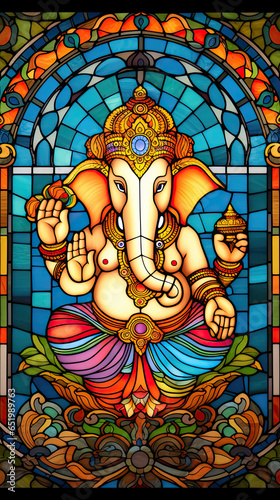 Ganesha stained glass window.