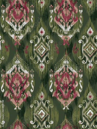 Ikat paisley embroidery on background.geometric ethnic oriental seamless pattern traditional.Aztec style abstract vector illustration.design for texture,fabric,clothing,wrapping,decoration,carpet