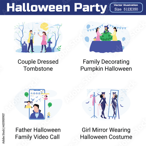 Halloween Party Illustration 20 unique concepts flat design vector illustration concepts.