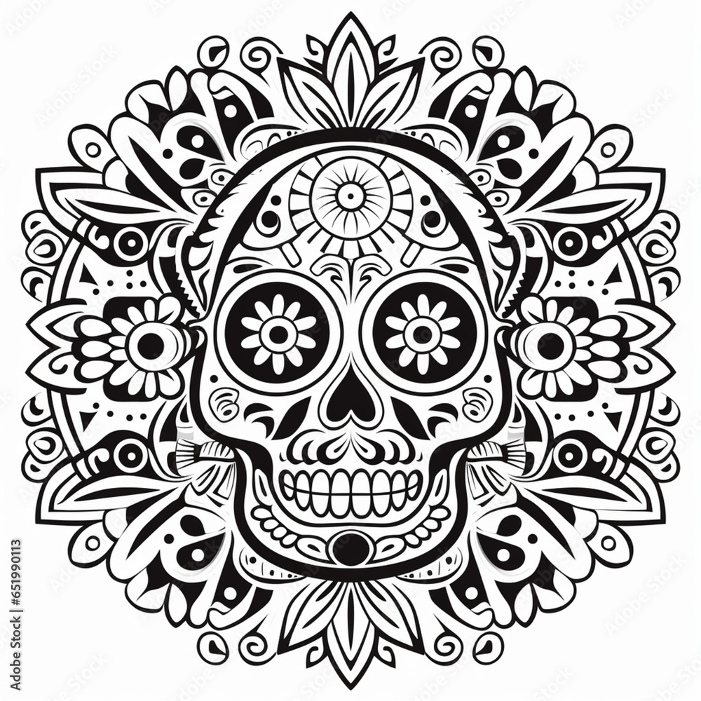 Aztec civilization, person in an Aztec calendar, Mexican mandala, coloring picture, black and white image Aztec civilization, person in an Aztec calendar, Mexican mandala, coloring picture, black and white image