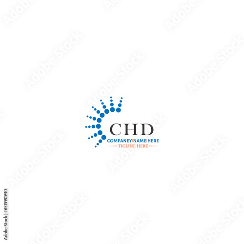 CHD letter logo design in 3 style. CHD polygon, circle, triangle, hexagon, flat and simple style with black and white color variation letter logo set in one artboard. CHD