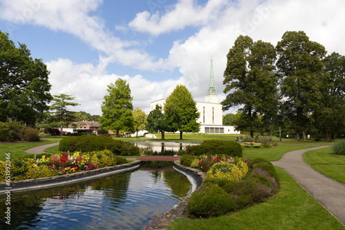 Beautiful park around LDS London temple in summer