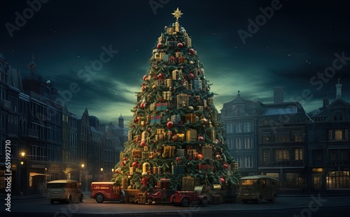 City Christmas Tree: Photorealistic Still Life in Dark Turquoise