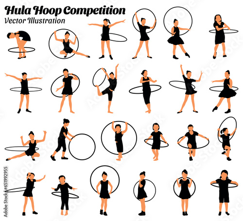 
Collection of flat design vector illustrations of children competing to play hula hoop