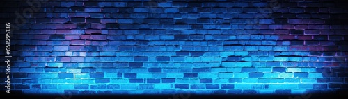 Brick Wall In Hyper Blue Neon Colors Panoramic Banner