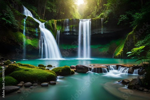 beautiful view of waterfall in the forest