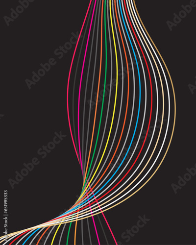 Abstract luxury colorful wavy flowing dynamic curve lines isolated on black background. Digital future technology concept. Design for web design, cover, technology, science, data, music, magazine.