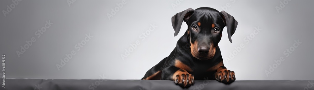 Doberman Pinscher Dog Puppy, Full Body Panoramic Banner Doberman Pinscher Dog Puppy, Full Body Panoramic Banner