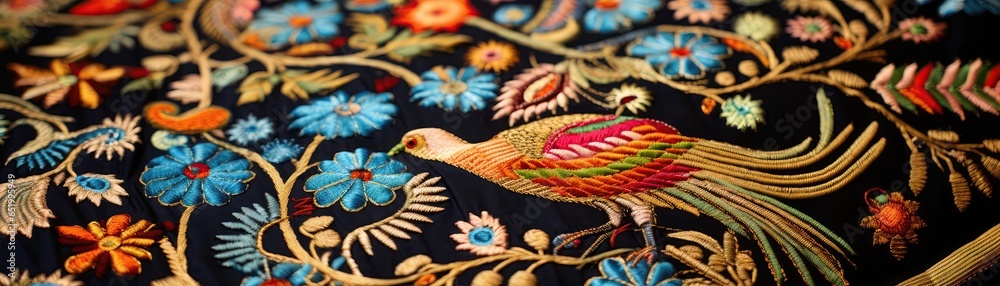 Exquisite Indian Embroidery Displays Intricate Designs Inspired By Ancient Traditions Panoramic Banner