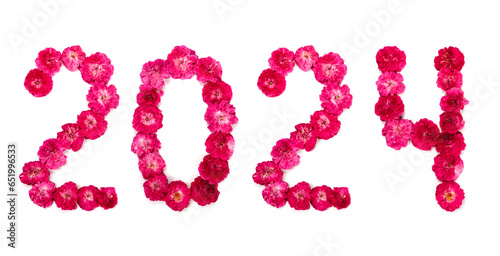 Inscription 2024 from fresh pink and red roses.
Happy New Year.