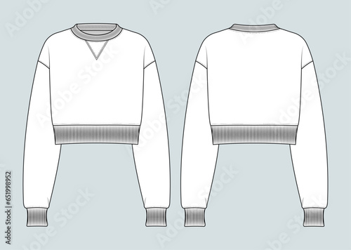 sweatshirt flat drawing technical sketch template. front and back sweatshirt outfit design vector illustration for a clothing brand. fashion CAD drawing mock up design for garment, apparel template.