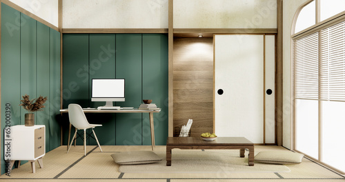 Muji green living room japanese style and decoration for japan.3D rendering photo