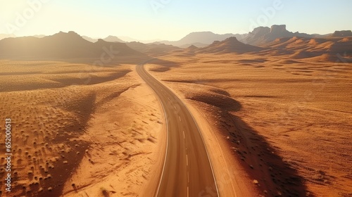 A stunning aerial view of a vast desert landscape with sand dunes stretching endlessly to the horizon. The arid and barren terrain showcases the beauty and majesty of nature in this remote and tranqu