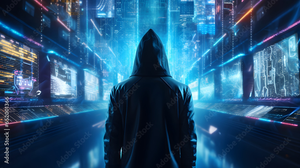 Obraz premium Hooded AI Hacker