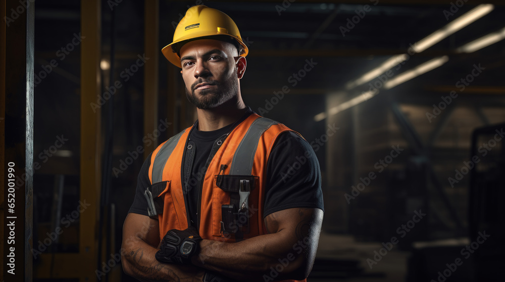 A strong and capable construction worker captured in a portrait. A strong and capable construction worker captured in a portrait.