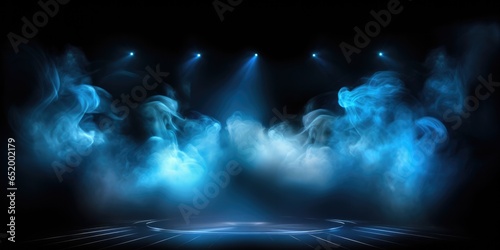 Stage Lights And Smoke An Illuminated Stage With Scenic Lights And Smoke Featuring A Blue Spotlight With Smoke Volume Light Effect On A Black Background