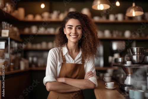 smiling female barista in a cafe
