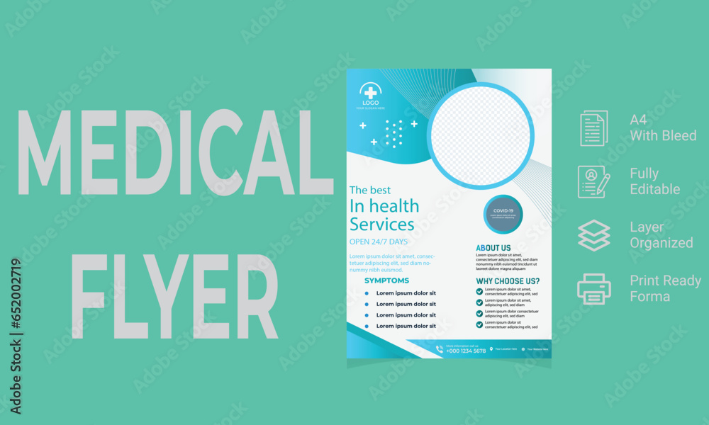 Fototapeta premium Modern A4 size Medical Flyer design template