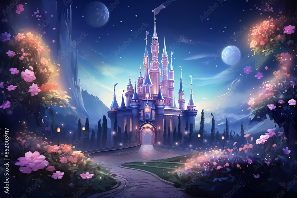 FairyTale landscape, the road leading to the castle. illustration