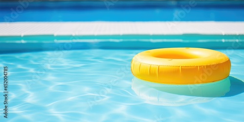 Pool Float In A Swimming Pool A Yellow Pool Float Ring Floating In A Refreshing Blue Swimming Pool