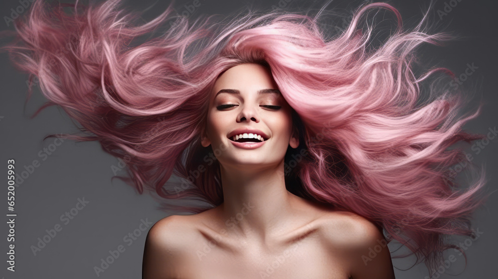 Lively pink hair on a gray background.