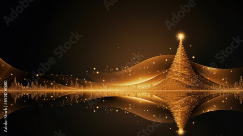 Abstract golden Christmas tree, generative ai